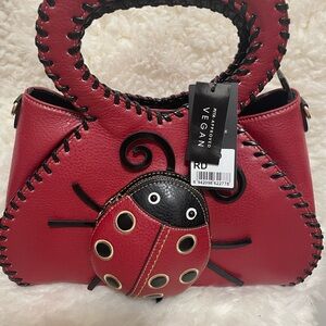 Vegan Red Ladybug Accent Women's Handbag